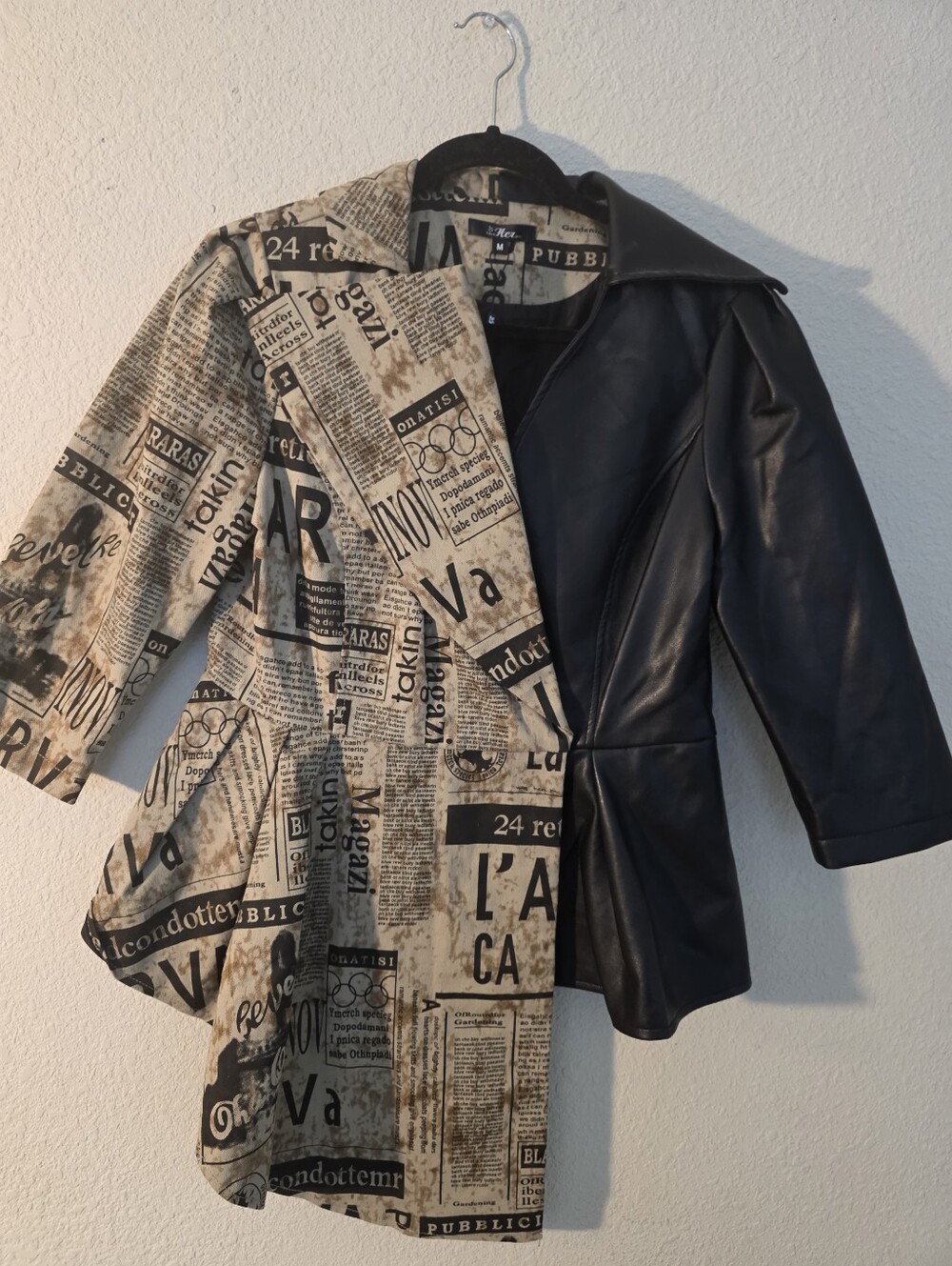Women’s Two-Tone Faux Leather & Printed Blazer Jacket - Black & Beige